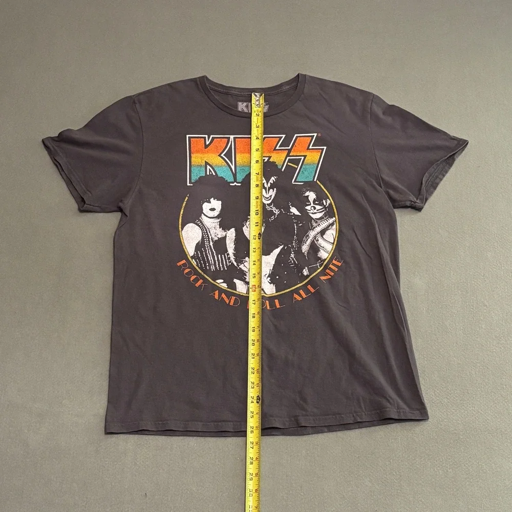 KISS Rock and Roll All Nite Graphic T-Shirt Gray Mens Large Band Tee